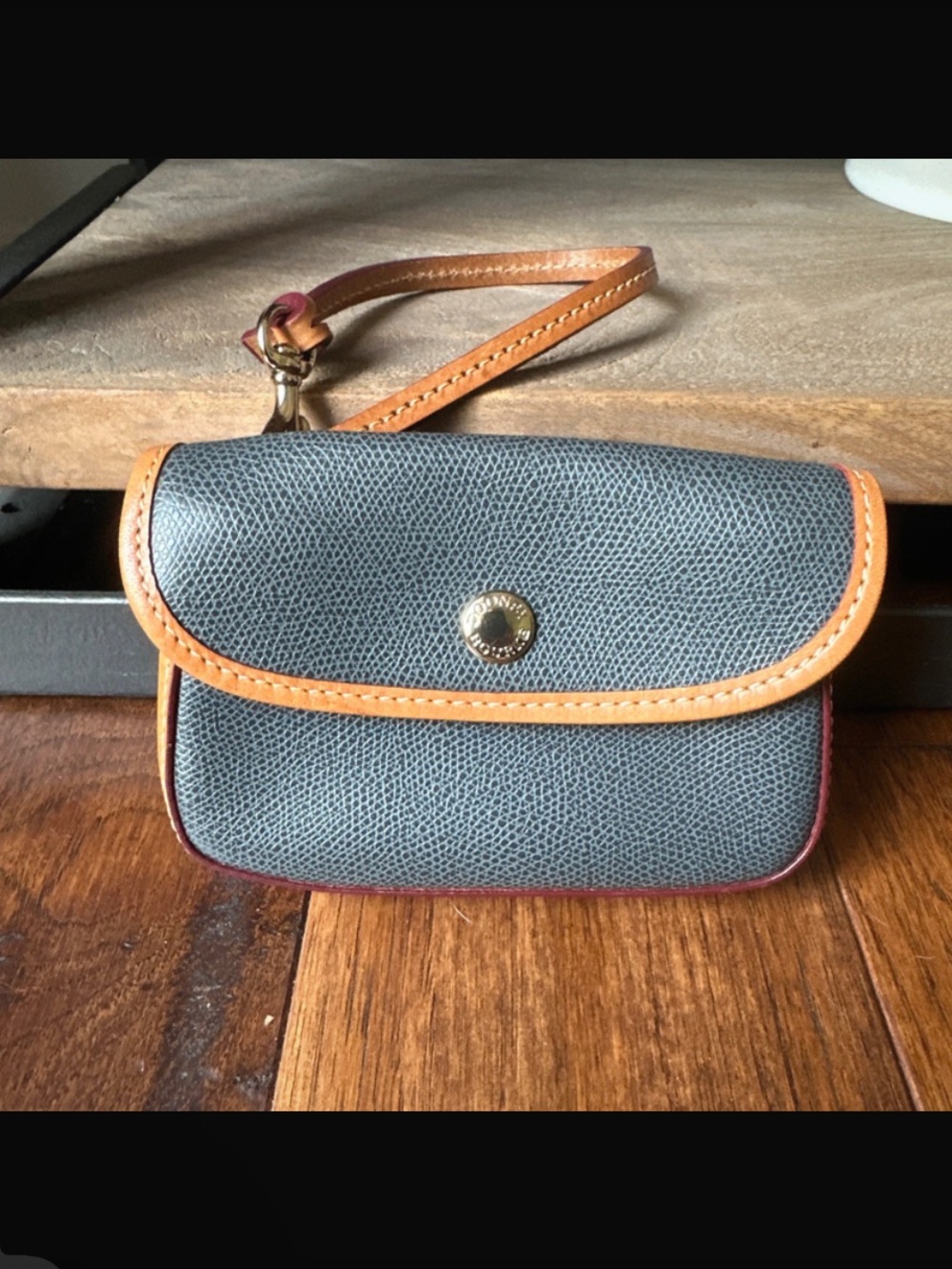 Dooney & Bourke Gray Pebbled Leather Wristlet with Tan Trim